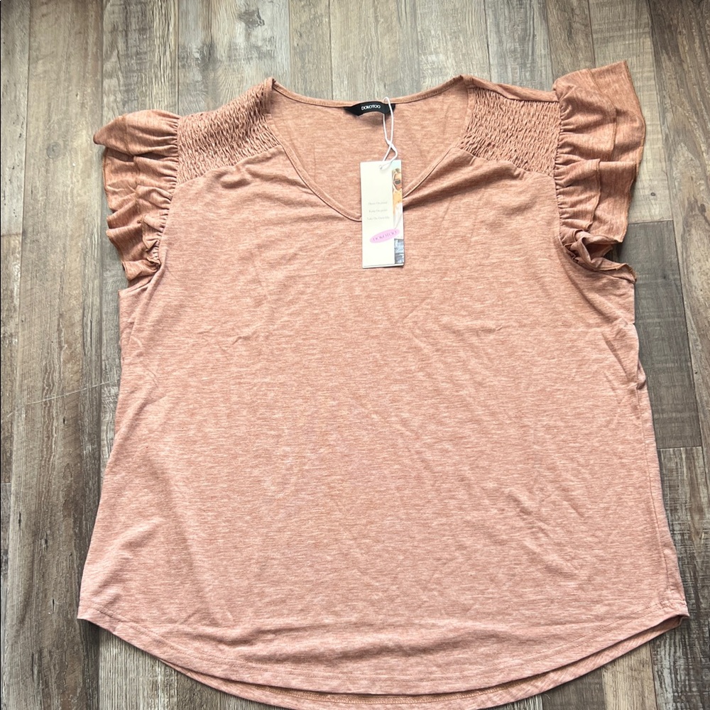 Knox Rose Ruffled Sleeve Blouse in Warm Tan